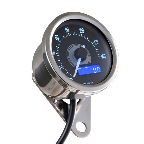 Daytona Velona Motorcycle Speedometer 140mph for Honda Rebel, Cafe Racer and Custom Motorbike Universal Digital Gauge (Polished Chrome) (92268)