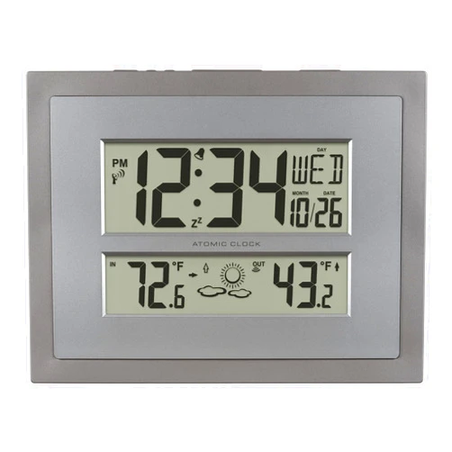 La Crosse Technology 512-85937-INT Atomic Digital Wall Clock with Temperature & Forecast in Gray/Silver