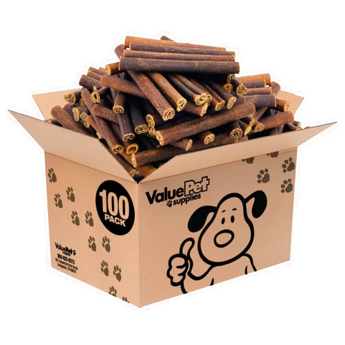 ValueBull Collagen Sticks for Dogs, Bully Sticks & Rawhide Alternative, Thick 6 Inch, 100 Count Bulk Pack - Natural & Safe, Single Ingredient, Long Lasting, Healthy for Hip & Joint, Skin & Coat