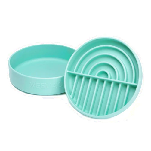 VEEVAO Food-Grade Silicone Dog Bowl Set: 7.87” Slow Feeder & 8.3” Spill-Proof Water Bowl with Suction Cup, Anti-Anxiety, Flexible Feeding, Tip-Resistant, Medium-Ocean Wave