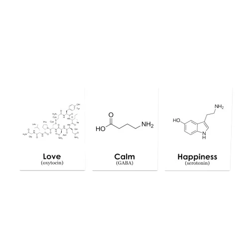 Casi Art Love Calm and Happiness Wall Art Oxytocin, Serotonin and GABA Molecule, 8x10 Set of 3 Unframed Prints Black on White for Waiting Room, Studio or Bedroom Décor. Ideal For Life Coach, Yogi or Counsellor