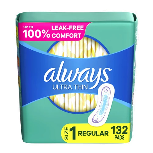 Always Ultra Thin, Feminine Pads For Women, Size 1 Regular Absorbency, Without Wings, Unscented, 44 Count x 3 (132 Count Total)