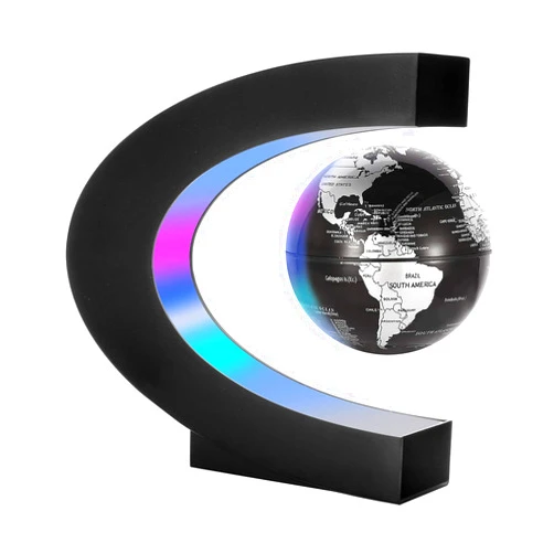 Gresus Magnetic Levitation Floating World Map Globe with C Shape Base, Floating Globe with LED Lights, Great Fathers Students Teacher Business Boyfriend Birthday Gift for Desk Decoration （Black)