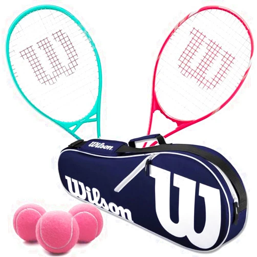 Do It Tennis Wilson Essence + Serena Pro Lite Tennis Racquet Doubles Bundle w an Advantage II Tennis Bag and 3 Pink Tennis Balls