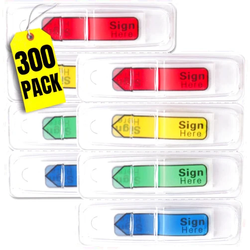 1InTheOffice Sign Here Flags, Page Markers, Sticky Tabs, Assorted Colors, 0.56