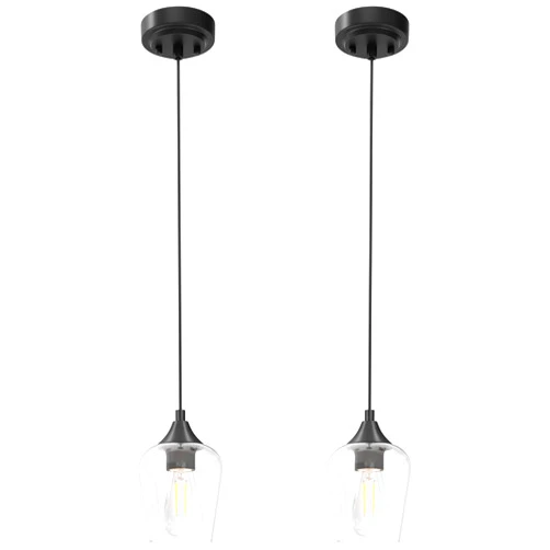 VONLUCE Pendant Lights Kitchen Island, Matte Black Pendant Light Fixtures with E26 Base & Adjustable Cable, Modern Pendant Lighting with Glass Shade for Living Room Bedroom Hallway, 2 Packs