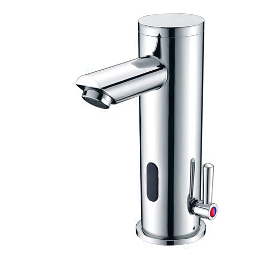 Fyeer Automatic Sensor Touchless Faucet, Motion Activated Hands-Free Bathroom Vessel Sink Tap, Temperature Adjustable knob, Hot and Cold Mixer, Chrome Polished Finish without Deck Plate