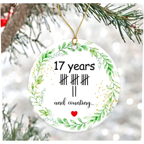 GreenStar Gifts 17 Years Wedding Anniversary Christmas Ornament Gift, 17Th Anniversary Ornament, Funny Tally Marks Ornament, for Couples, Wedding Anniversary Ornament Printed on Both Sides