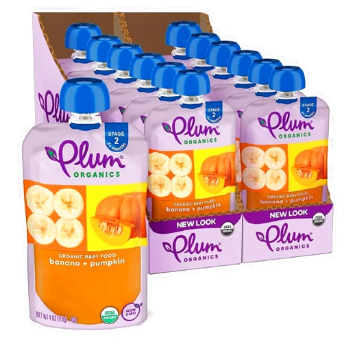 Plum Organics Stage 2 Organic Organic Fruit and Vegetable Baby Food Pouch - Banana and Pumpkin, 3.5 Ounce (Pack Of 12)