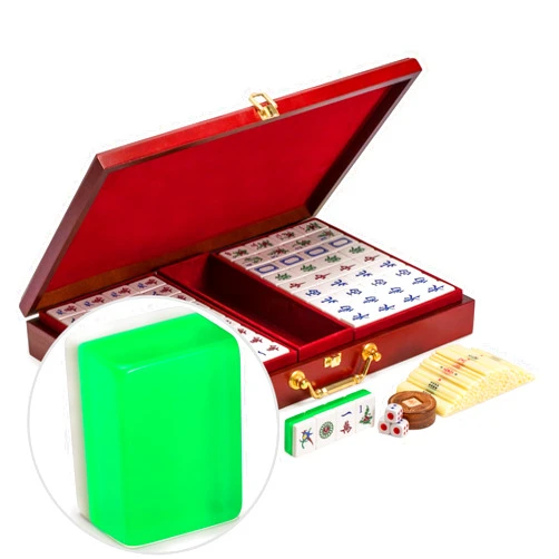 Yellow Mountain Imports Classic Chinese Mahjong Game Set, Emerald with 148 Medium-Size Translucent Green Tiles and Wooden Case
