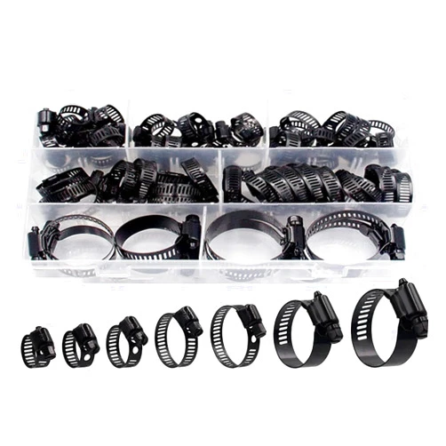 LUISAS 60pcs Clamps Stainless Steel Adjustable 6-38mm Range Worm Gear Black Hose Clamps Kit Clamps for Woodworking Spring Clamp Pipe Clamps
