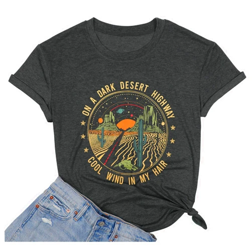 TAOHONG Adventure Shirts Women Retro Desert Highway T-Shirt Funny Nature Graphic Tee Casual Short Sleeve Tee Tops