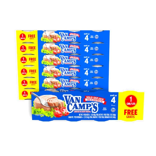 Van Camp's Seafood Solid Skipjack Tuna in Oil, 4-3 oz. Cans (Pack of 6), Wild Caught Canned Tuna