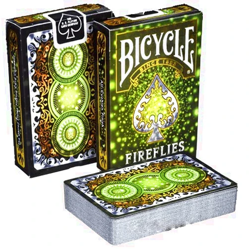Straight Poker Supplies Bicycle Playing Cards Fireflies Design | Limited Edition Deck Pitch-Black with Glowing Effects, Silver