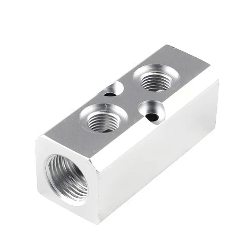 LDEXIN 2 Way Pneumatic Manifold Air Distribution Block, Compressed Air Manifold Pneumatic Block, Air Coupler Fast Connector for Pneumatic Air Compressor, Silver