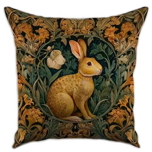RBAFAO William Morris Inspired Abstract Vintage Rabbit Design Throw Pillow Covers Home Decor Art Pillowcase Cushion Cover for Bed Sofa Living Room, Car Indoor and Outdoor 18x18inch (Brown-Rabbit, 18x18inch)