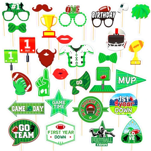 Talorine 30 Pieces Football First Year Down Photo Booth Props Kit,Football 1st Birthday/Baby Shower Party Decoration for Boys, Sports Theme One Year Old Birthday Party Supplies