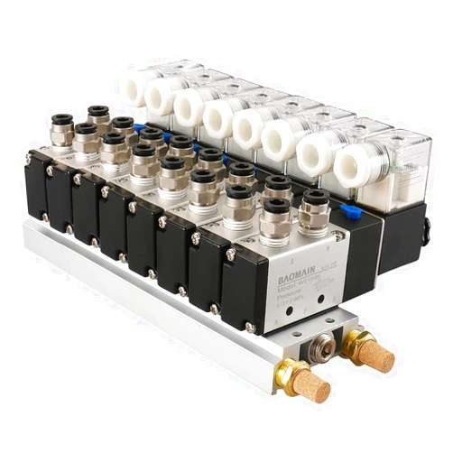 Baomain Solenoid Valve 4V210-08 DC 24V PT1/4 2 Position 5 Way 8 Space Manifold with Base Muffler Quick Fittings Set