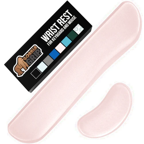 GORILLA GRIP Silky Gel Memory Foam Wrist Rest for Computer Keyboard, Mouse, Ergonomic Design for Typing Pain Relief, Desk Pads Support Hand Arm Mousepad Rests, Stain Resistant, 2 Piece Pad, Light Pink