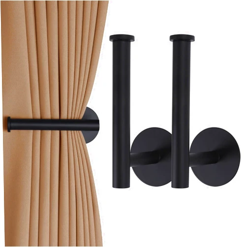 Groleca 2 Pack Curtain Holdbacks No Drill Curtain Tiebacks Adhesive Curtain Holdbacks Curtain Pull Backs Curtain Hooks No Drill Curtain Holders Curtain Tie Backs for Curtains (2, Black)