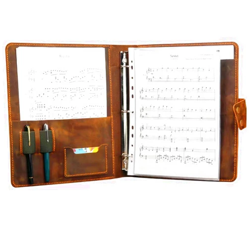 D&M leather studio Handmade Leather Sheet Music Binder,Personalized Vintage Leather Music Organizer Cover,Full Grain Leather Concert Choir Music Folder for Band Z05-LMF05S