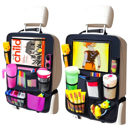 AXELECT Car Organizer Kick Mats Back Seat Protector, Car Back Seat Organizer with Tablet Holder Pocket for Kids, Travel Accessories with 10 Storage Pockets, 2 Pack