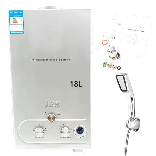 MECCTP MECUTP 18L Tankless Water Heater Propane, 4.8GPM Outdoor Portable Gas Hot Water Heater Instant Propane Water Heater with Overheating Protection, Digital Display, for Camping Trips Boat Cabins