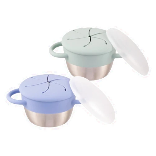 Elk and Friends Stainless Steel Snack Cups | Removable Silicone Food Catcher and Travel Lid | Spill-Proof Snack Containers for Baby, Toddler, Kids | Dishwasher Safe | 2 Pack