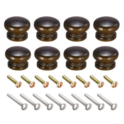 uxcell Round Wood Knobs, 8pcs 33x23mm Pull Handles for Drawer with Screws Black Walnut