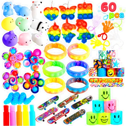 JOYIN 60 Pcs Party Favors for Kids, Popular Fidget Toys Pack, Goodie Bags Fillers for Kids Birthday Party, Prizes in Bulk for School, Pinata Stuffers, Classroom Prizes, Treasure Box Toys