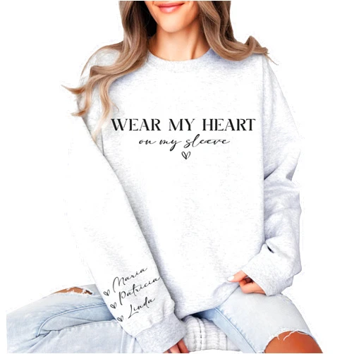 Handmade I Wear My Heart on My Sleeve Hoodie Kids Children Name on SleeveCustom Mom Hoodie, Mama Hoodie