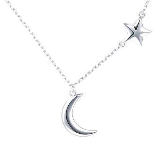Ladytree 925 Sterling Silver Jewelry Crescent Moon and Star Pendant Necklace