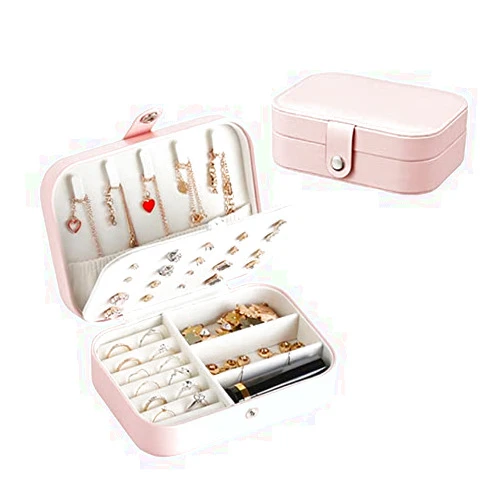 ROYWOO Small Travel Jewelry Box for Women, Earring Holder with Mirror, Portable Ring Storage Box