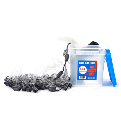 BASSDASH American Saltwater Fishing Cast Net 3/8 1/4-Inch Mesh 4ft 6ft 8ft Radius, 1-Pound Per Foot, for Bait Fish with Utility Bucket Casting