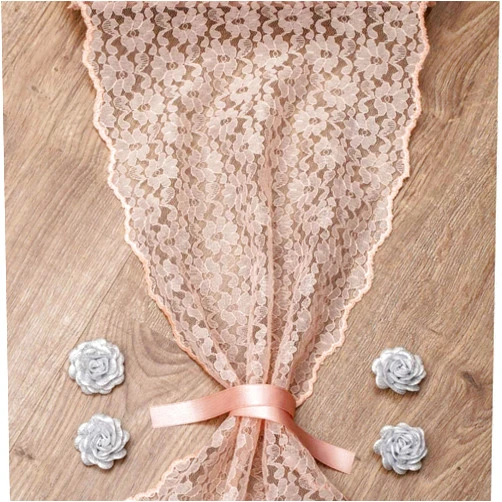 FEMINEN TEXTILE Lace Table Runner Blush Pink Set of 4 for Classy, Vintage and Boho Wedding and Reception Decorations