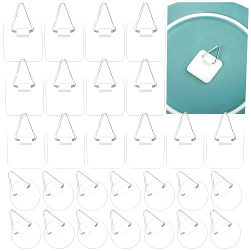Jetec Adhesive Picture Hanger Picture Hanging Hooks without Nails Adhesive Wall Plate Hanger Vertical Plate Holder Plastic Picture Hanger Sticky Hanger for Picture Photo Frame Plate Wall Art(60 Pcs)