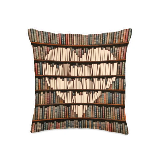 Grandio Design Library Book Lover Lover Heart Bookish Vintage Library Books Pattern Throw Pillow, 16x16, Multicolor