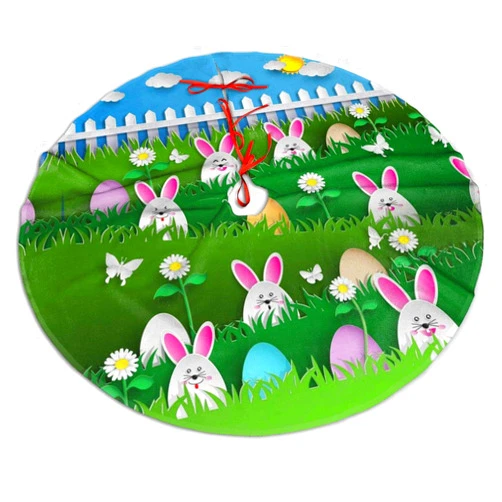 MJINSJIA-TS Easter Eggs Grass Rabbit Christmas Tree Skirt Gorgeous for Xmas Party Ornaments Decoration Accessory Gift