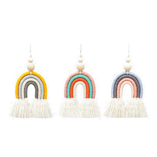 JUNAHAA 3 Pieces Macrame Rainbow Car Pendant Boho Rainbow Car Charm Diffuser Cute Car Air Fresheners Essential Oil Diffuser Handmade Hanging Car Accessories Decor for Car Interior