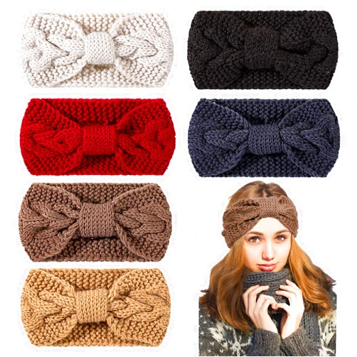 Whaline 6 Pieces Knit Headbands Winter Ear Warmers, Twisted Elastic Turban Head Wraps with Bow Knot, Hair Band Accessories, Hair Scrunchies Scarves for Women Girls (Yellow Grey Colors)