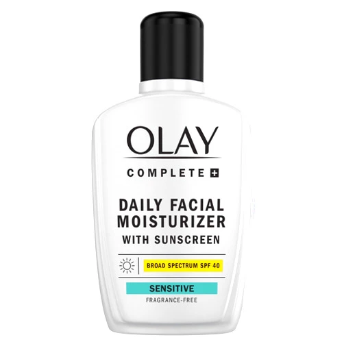 Olay Complete+ Face Moisturizer with Sunscreen SPF 40, For Sensitive Skin, Broad Spectrum Sun Protection, Fragrence-Free - No White Cast on All Tones, Nourishes Moisture Barrier - Ceramides, 6 Oz