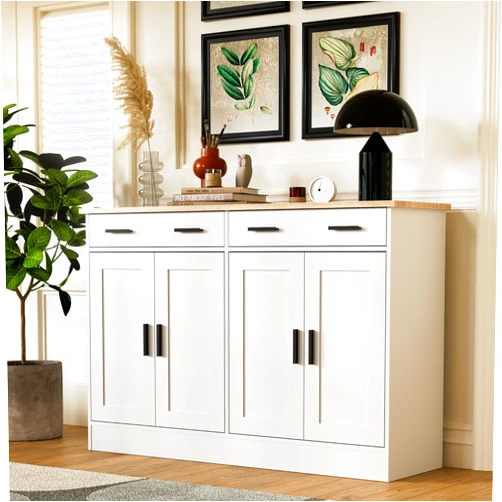 Anystyle White Buffet Cabinet, Coffee Bar Cabinet with 2 Drawers & 4 Doors, Kitchen Buffet Sideboard for Living Room, Kitchen