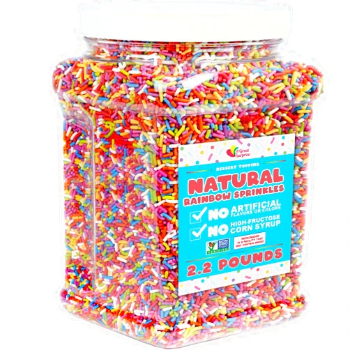 A Great Surprise Dye Free Sprinkles - 2.2 Pounds - Rainbow Jimmies for Ice Cream - Vegan, No Artificial Dyes - Bulk Sprinkles - Non-GMO