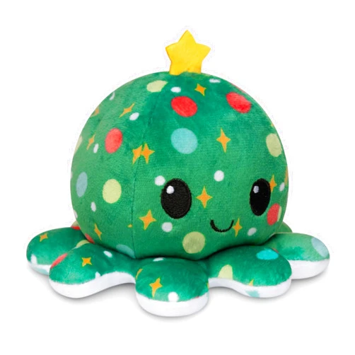 TeeTurtle - The Original Reversible Octopus Plushie - Christmas Trees + Ornaments - Cute Sensory Fidget Stuffed Animals That Show Your Mood