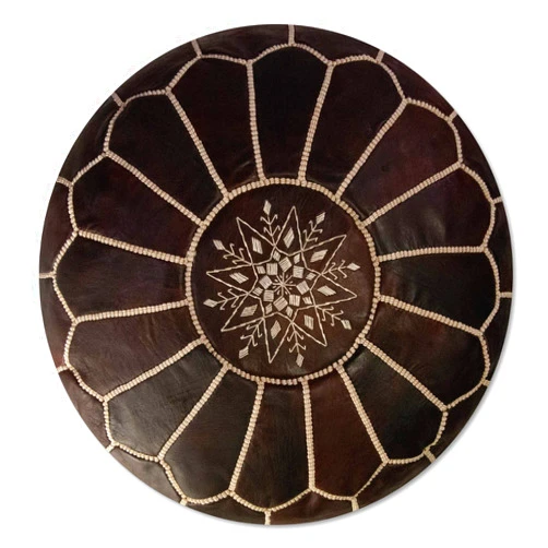 Poufs&Pillows Premium Moroccan Leather Pouf - Handmade - Delivered Stuffed - Ottoman, Footstool, Floor Cushion (Dark Brown)