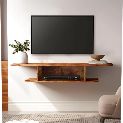 FITUEYES 2 Tier Modern Floating TV Stand Wall Mounted Entertainment Center, Floating TV Shelf Under TV for Living Room, Brown