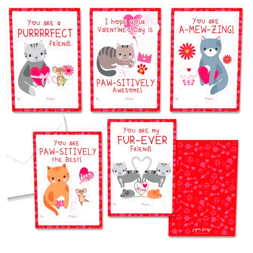 Paper Frenzy Cat Kitten Themed Valentines - 25 pack WITH ENVELOPES