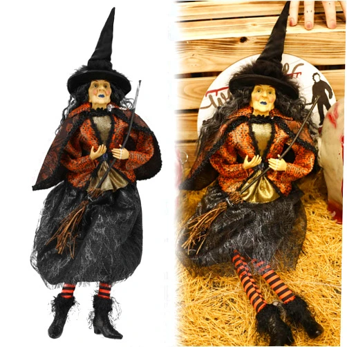 brableewear Halloween Witch Doll Statue Spooky Sitting Witch Decoration Outdoor Hanging Flying Witch Decor Halloween Yard Garden Ornament Haunted House Party Props