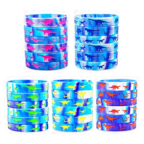Heqishun Dinosaurs Silicone Wristbands 30 Pack Dinosaurs World Jurassic Party Supplies for Dinosaurs Theme Party Favors Gifts Bags Stuffers