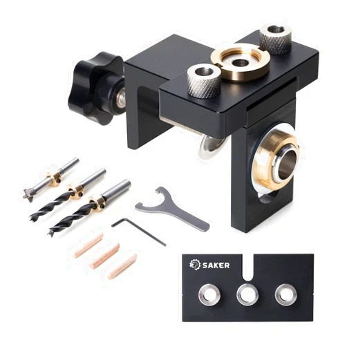 Saker 3 in 1 Adjustable Woodworking Drilling Locator Puncher Tools-Doweling Jigs Set,Pocket Hole Jig Kit (3-in-1 Punch Locator+Wood Dowel Punch Locator)
